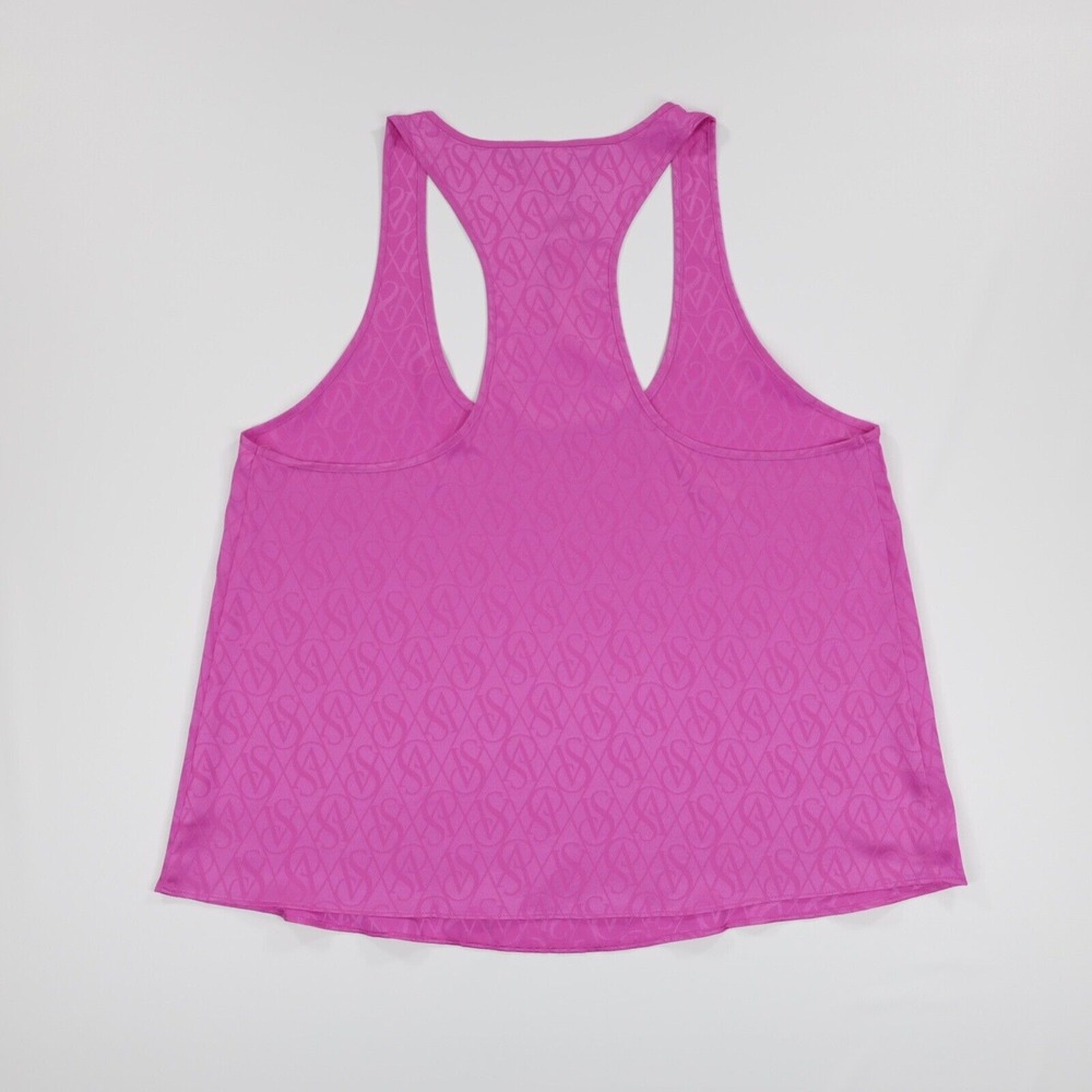 Victoria's Secret Women's Satin Racerback Allover Logo Sleepwear Tank Top Pink M - Picture 4 of 8